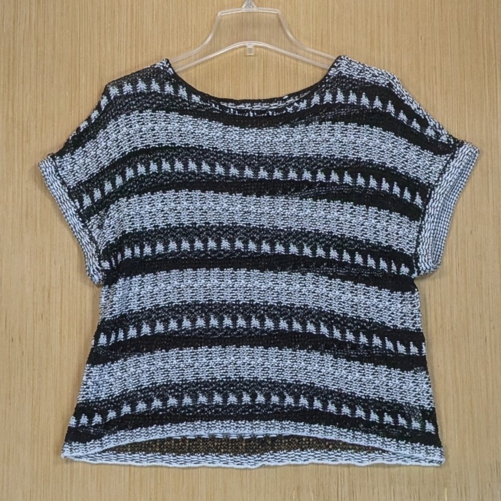 Chicos‎ Striped Open Knit Top Boat Neck Casual Chic Layering Women's Medium